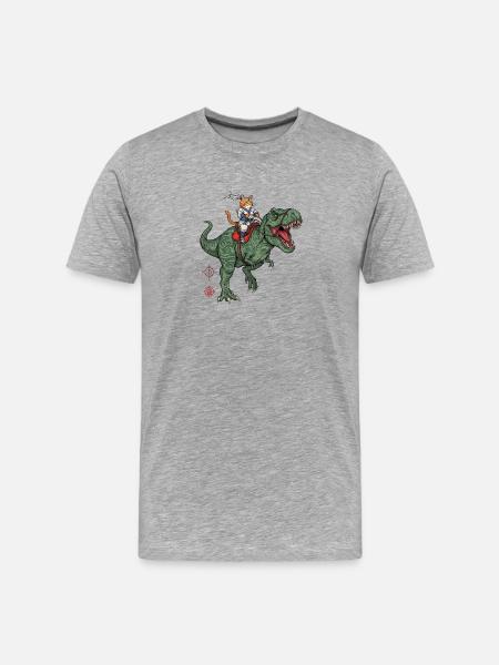 Cat Knight on Dinosaur - Men's Premium Organic T-Shirt - heather grey