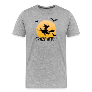 Sorcière sur un balai aux aubes - T-shirt bio Premium Homme - gris chiné - Devant - Damien (186cm)