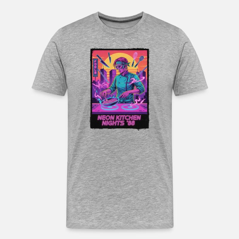 Retro Wave Kitchen - Männer Premium Bio T-Shirt - Grau meliert