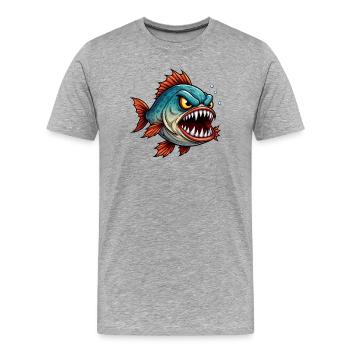 Piranha Deep Sea Fighter - Men's Premium Organic T-Shirt - heather grey - Front - Damien (186cm)