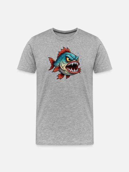 Piranha Tiefseejäger - Männer Premium Bio T-Shirt - Grau meliert