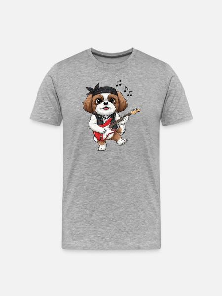 Pfotenrocker: Hund mit E-Gitarre - Männer Premium Bio T-Shirt - Grau meliert