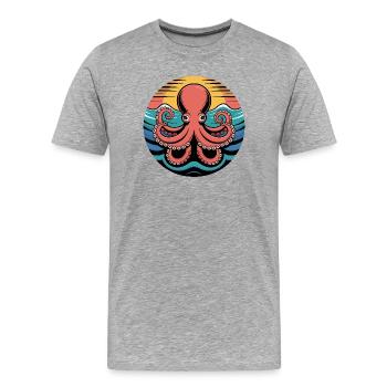 Motif rétro de calamar coucher de soleil - T-shirt bio Premium Homme - gris chiné - Devant - Damien (186cm)