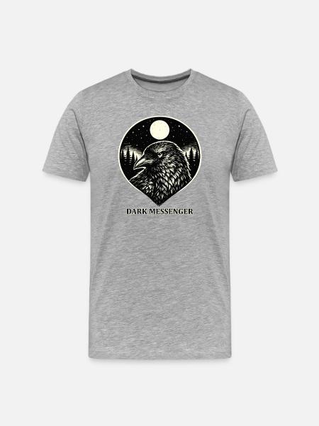 Dark Messenger - Raven in Woodcut Style - Men's Premium Organic T-Shirt - heather grey