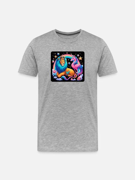 Magischer Löwe und Einhorn - Männer Premium Bio T-Shirt - Grau meliert
