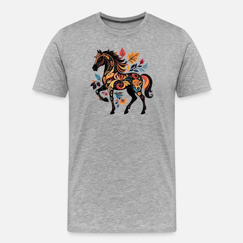 Ornamentpferd mit Blättermustern - Männer Premium Bio T-Shirt - Grau meliert