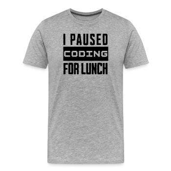 Nerd Coding , I Paused Coding for Lunch - Männer Premium Bio T-Shirt - Grau meliert - Vorne - Damien (186cm)