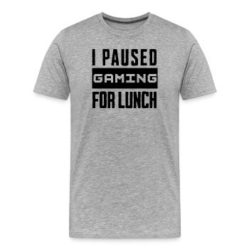 Jeu de geeks, j’ai mis le jeu en pause pour le déjeuner Shirt - T-shirt bio Premium Homme - gris chiné - Devant - Damien (186cm)