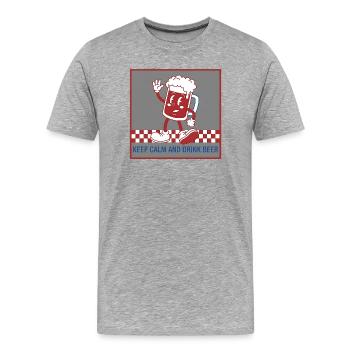 Caricature de la bière Keep Calm - T-shirt bio Premium Homme - gris chiné - Devant - Damien (186cm)