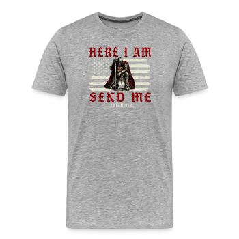 Me voilà, envoie-moi Isaïe 6 8 Patriote chrétien - T-shirt bio Premium Homme - gris chiné - Devant - Damien (186cm)