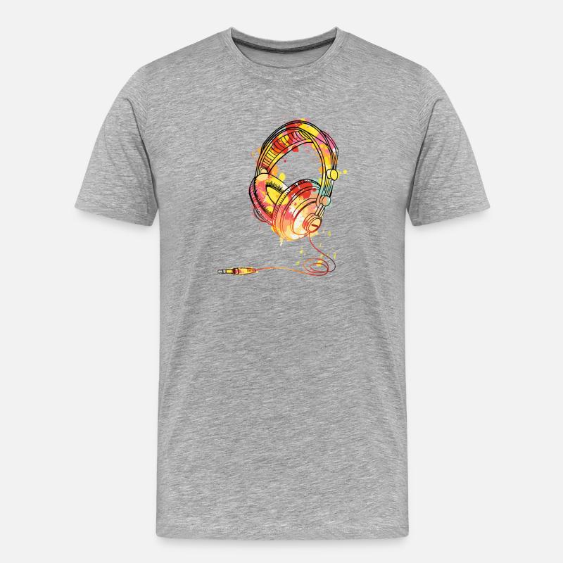 Bunte Kopfhörer-Splash-Illustration - Männer Premium Bio T-Shirt - Grau meliert