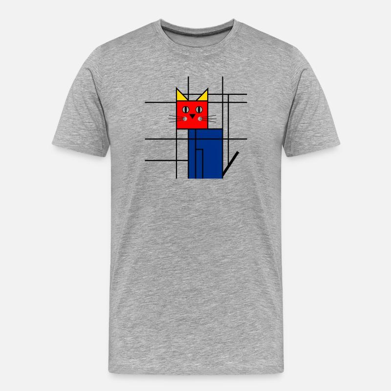 Abstrakte Katze Kunst - Geometrisches Mondrian  - Männer Premium Bio T-Shirt - Grau meliert