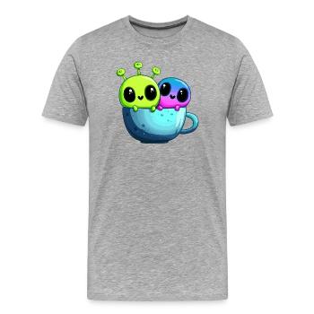 Kleines Alien-Paar in der Teetasse - Männer Premium Bio T-Shirt - Grau meliert - Vorne - Damien (186cm)