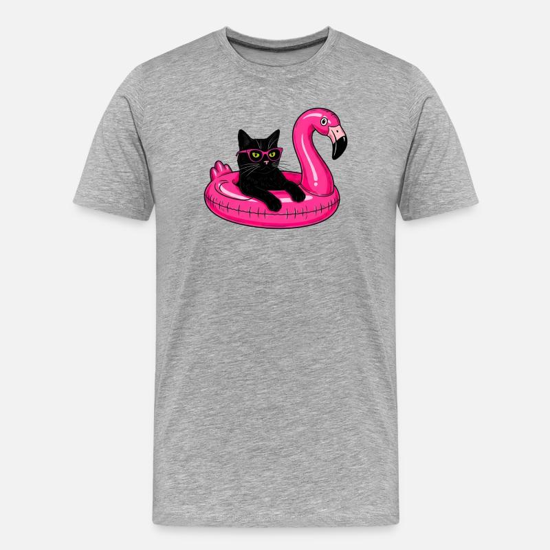 Fat Cat On A Flamingo Floatie - Männer Premium Bio T-Shirt - Grau meliert