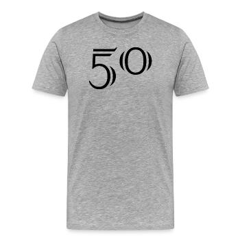 50. 50 ANS. 50e ANNIVERSAIRE. ANNIVERSAIRE 50 ANS. - T-shirt bio Premium Homme - gris chiné - Devant - Damien (186cm)