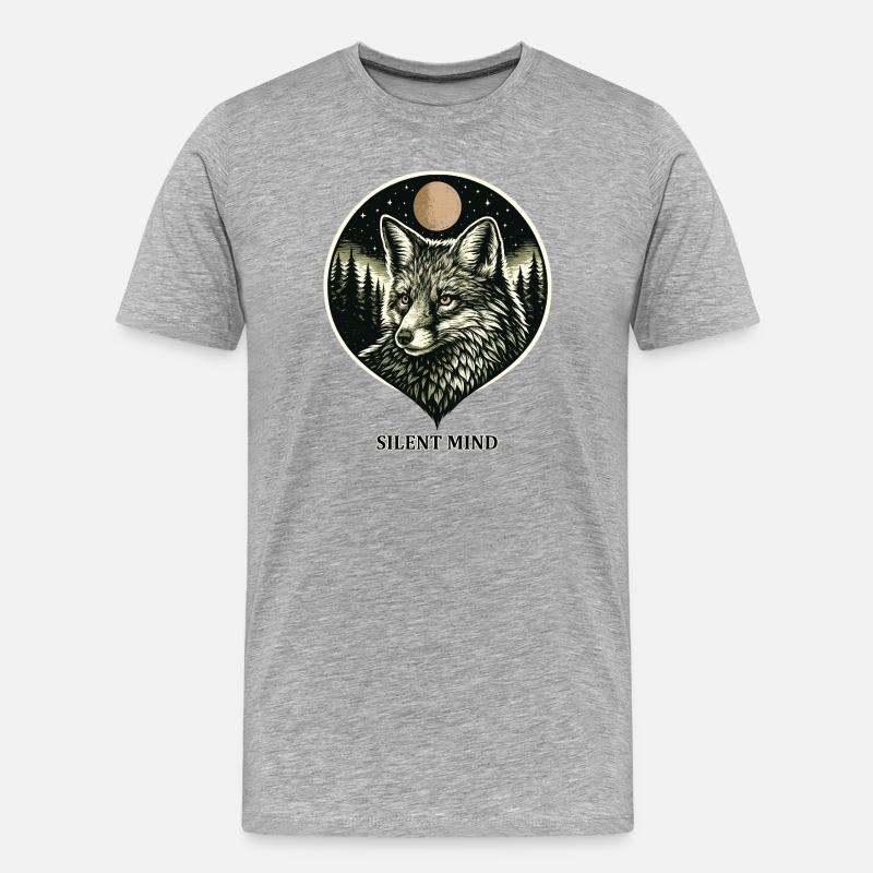Silent Mind - Fuchs im Woodcut Stil - Männer Premium Bio T-Shirt - Grau meliert