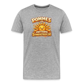 Pommes sind frittierte Sonnenstrahlen  - Männer Premium Bio T-Shirt - Grau meliert - Vorne - Damien (186cm)