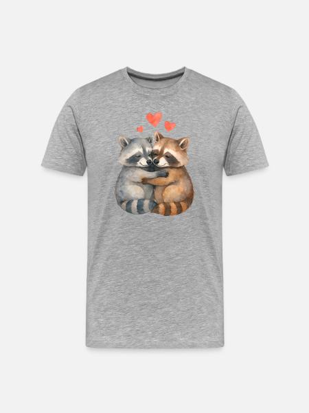 Kuschelhafte Waschbären Umarmung - Männer Premium Bio T-Shirt - Grau meliert