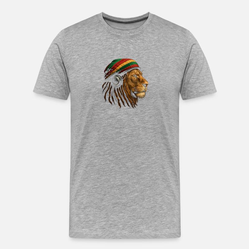 Löwe mit Rastafari Kopfhörer - Männer Premium Bio T-Shirt - Grau meliert