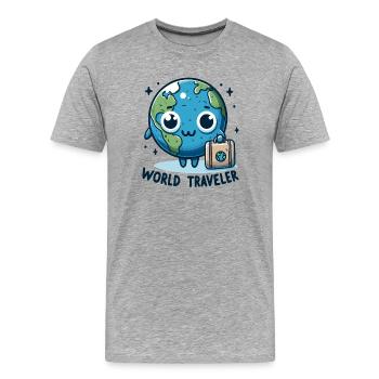 Weltkugel Abenteuer Cartoon - Männer Premium Bio T-Shirt - Grau meliert - Vorne - Damien (186cm)