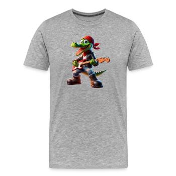 Kroko-Rocker mit Gitarre - Männer Premium Bio T-Shirt - Grau meliert - Vorne - Damien (186cm)
