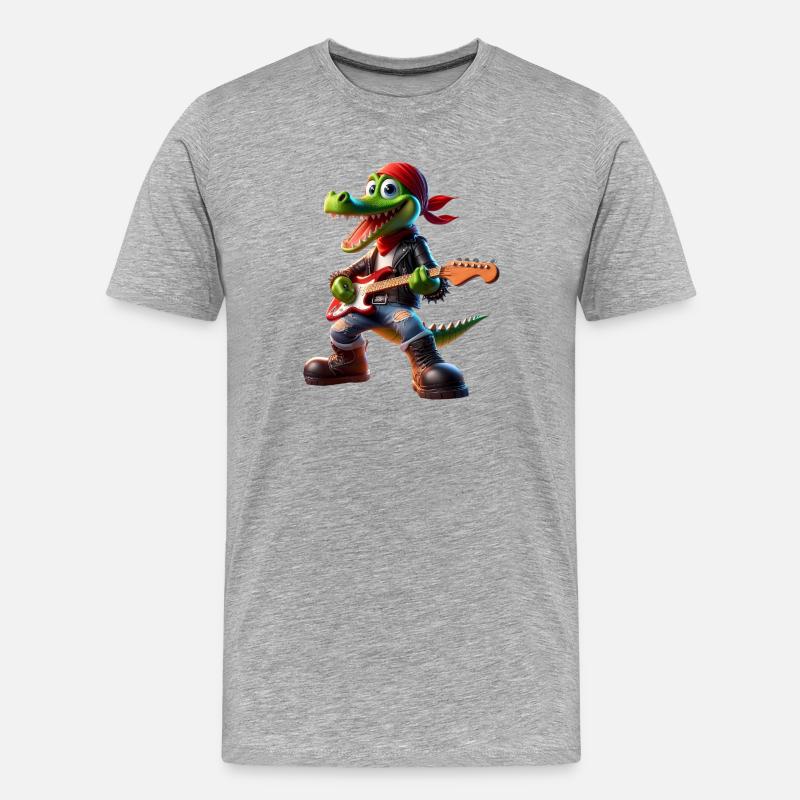 Kroko-Rocker mit Gitarre - Männer Premium Bio T-Shirt - Grau meliert