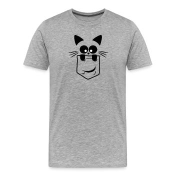 Die neugierige schwarze Taschenkatze - Männer Premium Bio T-Shirt - Grau meliert - Vorne - Damien (186cm)