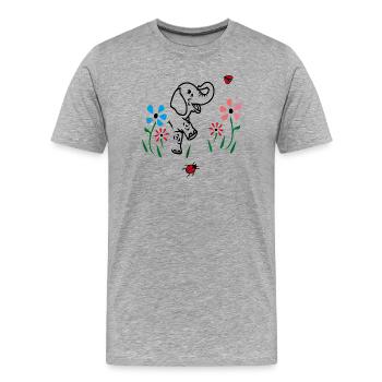Elephant on a flower meadow - Men's Premium Organic T-Shirt - heather grey - Front - Damien (186cm)