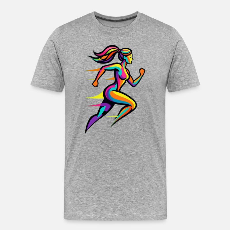 Bunte Regenbogenrennfrau - Männer Premium Bio T-Shirt - Grau meliert