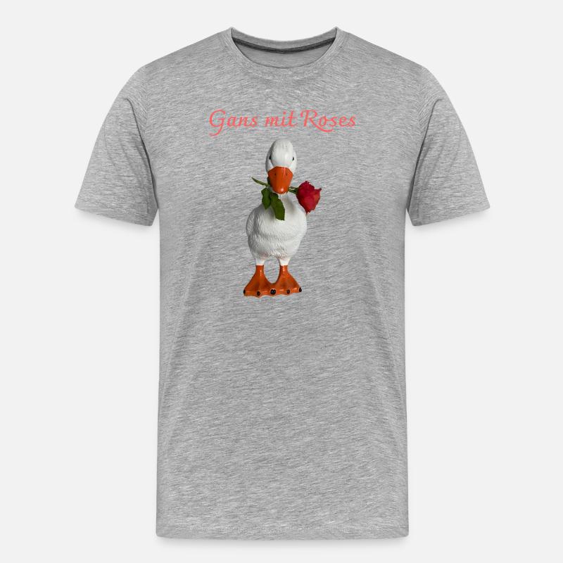 Gans mit Rose – Verspielte Figur - Männer Premium Bio T-Shirt - Grau meliert