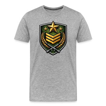 Wappen Schild mit Gewehren - Männer Premium Bio T-Shirt - Grau meliert - Vorne - Damien (186cm)