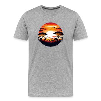 Sonnenuntergang Serengeti Silhouette - Männer Premium Bio T-Shirt - Grau meliert - Vorne - Damien (186cm)