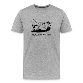 Rolling Fatties - Lustige dicke Katze Design - Männer Premium Bio T-Shirt - Grau meliert - Vorne - Damien (186cm)
