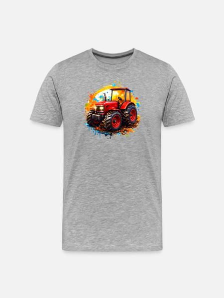 Roter Traktor mit Farbspritzern  - Männer Premium Bio T-Shirt - Grau meliert