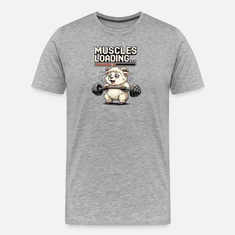 Muskel-Loading Lamm beim Krafttraining - Männer Premium Bio T-Shirt - Grau meliert