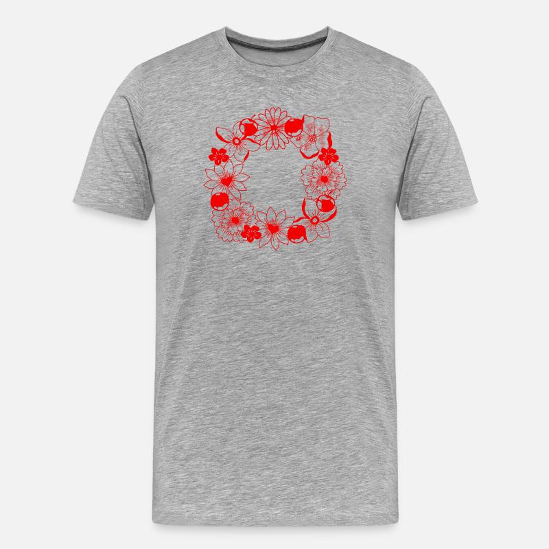 Roter Blütenkreisrahmen - Männer Premium Bio T-Shirt - Grau meliert