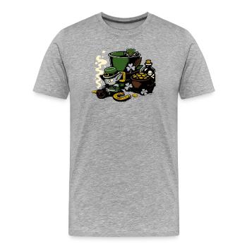 Leprechaun im Goldtopf - Männer Premium Bio T-Shirt - Grau meliert - Vorne - Damien (186cm)