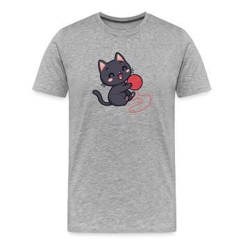 Chaton laine rouge motif doux - Männer Premium Bio T-Shirt - Grau meliert - Vorne - Damien (186cm)