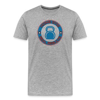 Home Gym Real Results T-shirt - Men's Premium Organic T-Shirt - heather grey - Front - Damien (186cm)