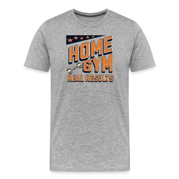 Home Gym, Real Results T-shirt - Men's Premium Organic T-Shirt - heather grey - Front - Damien (186cm)