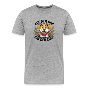  Auf Dem Hof Bin Der Chef Lustiger Bauernhof Hund - Männer Premium Bio T-Shirt - Grau meliert - Vorne - Damien (186cm)