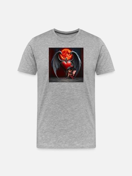 Winged Heart Under Red Moon - Men's Premium Organic T-Shirt - heather grey
