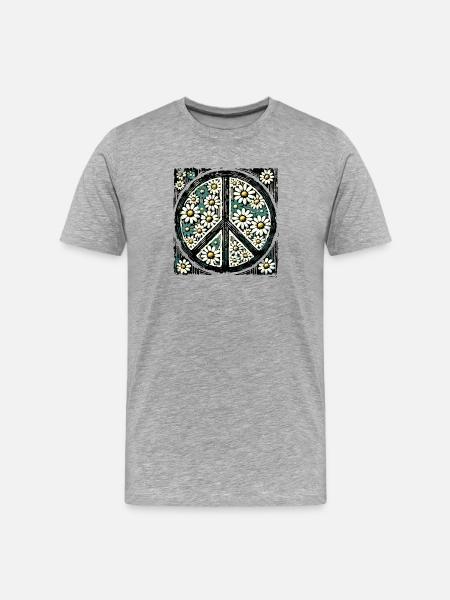 Daisy Peace Blumenemblem - Männer Premium Bio T-Shirt - Grau meliert