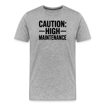 Vorsicht: Hoher Pflegeaufwand - Männer Premium Bio T-Shirt - Grau meliert - Vorne - Damien (186cm)