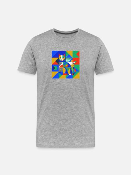 Geometric Cat Mosaic - Men's Premium Organic T-Shirt - heather grey