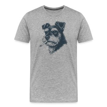 Hundeporträt von Schnauzer mit Zigarette - Männer Premium Bio T-Shirt - Grau meliert - Vorne - Damien (186cm)