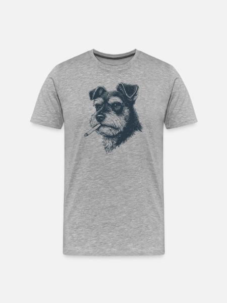 Hundeporträt von Schnauzer mit Zigarette - Männer Premium Bio T-Shirt - Grau meliert