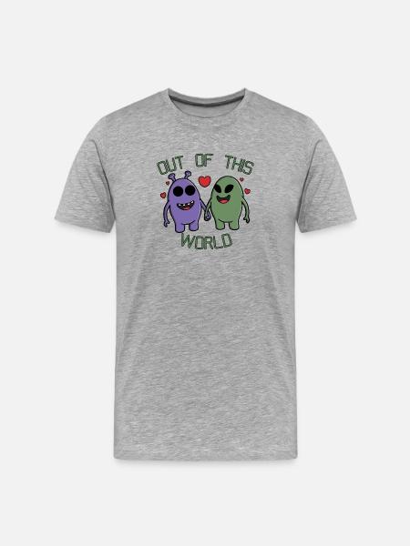 Außerirdisches Alien-Paar hält Händchen - Männer Premium Bio T-Shirt - Grau meliert
