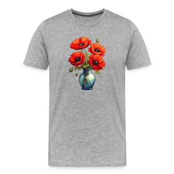 Vase mit Mohnblumen - Männer Premium Bio T-Shirt - Grau meliert - Vorne - Damien (186cm)