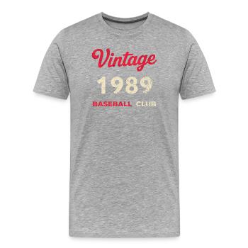 Vintage 1989 – Baseball Club Retro Birth Year - Men's Premium Organic T-Shirt - heather grey - Front - Damien (186cm)